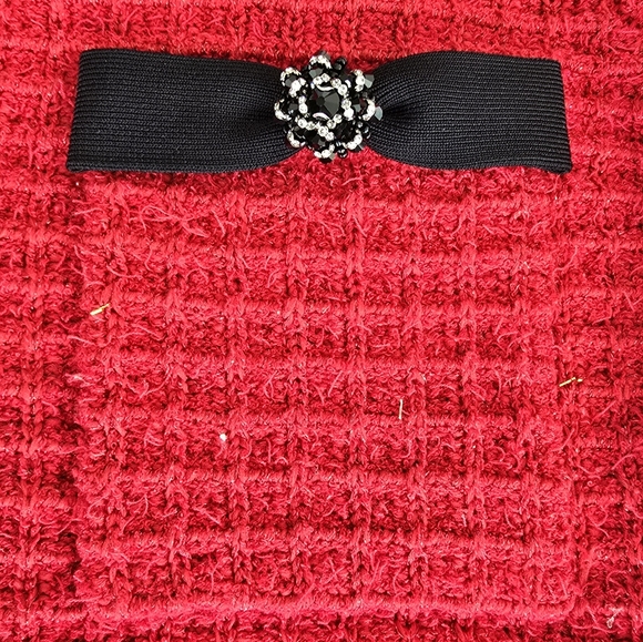 Self-Portrait Textured Knit Long-Sleeve Dress - Red with Black Details - Small - Picture 5 of 10